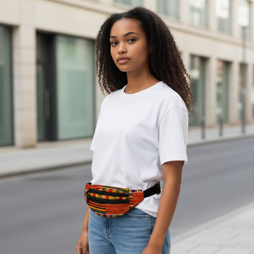 Afrikaanse print heuptasje / Fanny pack - Oranje / gele bogolan - Festival tasje met verstelbare band