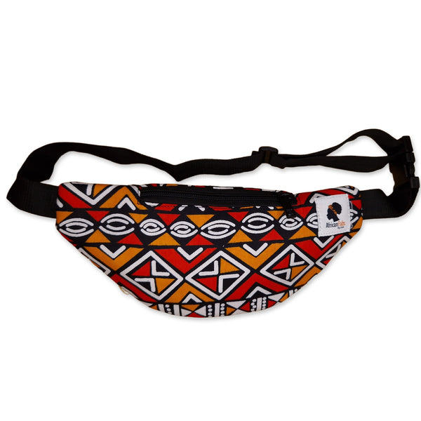 Afrikaanse print heuptasje / Fanny pack - Rood / oranje bogolan - Festival tasje met verstelbare band