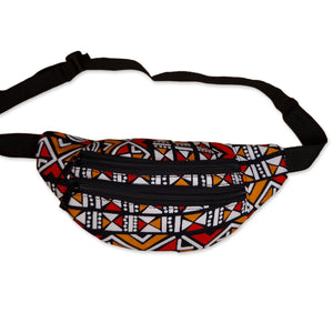 Afrikaanse print heuptasje / Fanny pack - Rood / oranje bogolan - Festival tasje met verstelbare band