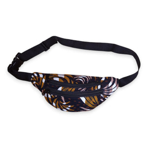 Afrikaanse print heuptasje / Fanny pack - Mix Bruine Feathers - Festival tasje met verstelbare band