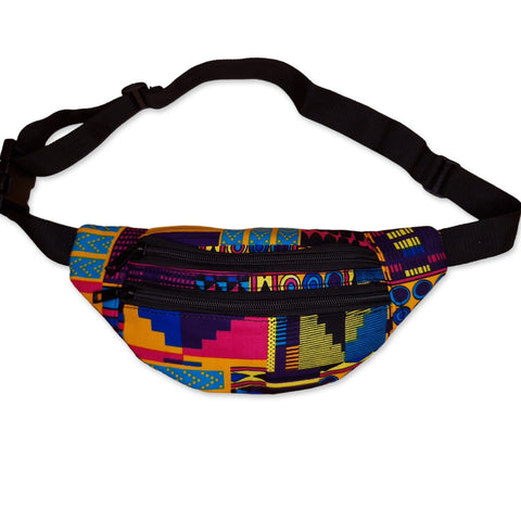 Afrikaanse print heuptasje / Fanny pack - Multicolor kente - Festival tasje met verstelbare band