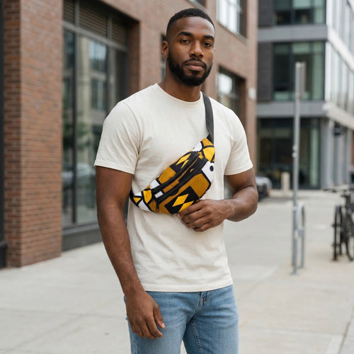 Afrikaanse print heuptasje / Fanny pack - Mosterd samakaka - Festival tasje met verstelbare band