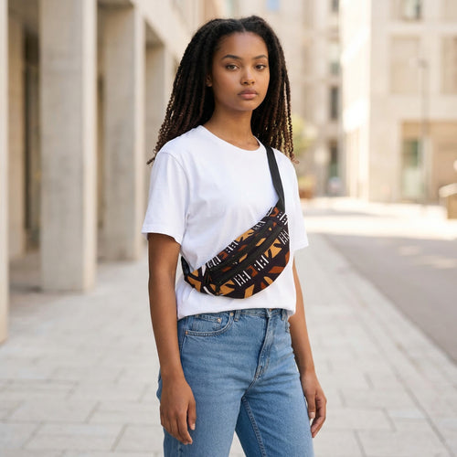 Afrikaanse print heuptasje / Fanny pack - Bruine bogolan - Festival tasje met verstelbare band