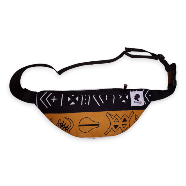 Afrikaanse print heuptasje / Fanny pack - Rode Bogolan Symbols - Festival tasje met verstelbare band