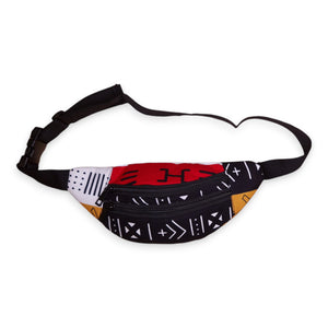 Afrikaanse print heuptasje / Fanny pack - Rode Bogolan Symbols - Festival tasje met verstelbare band