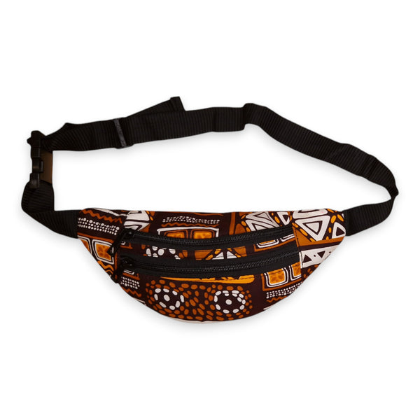 Afrikaanse print heuptasje / Fanny pack - Bruine Bogolan Patterns - Festival tasje met verstelbare band