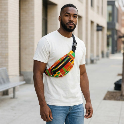 Afrikaanse print heuptasje / Fanny pack - Groen / gele kente - Festival tasje met verstelbare band