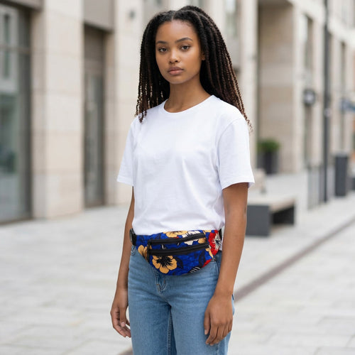 Afrikaanse print heuptasje / Fanny pack - Blauw - Festival tasje met verstelbare band