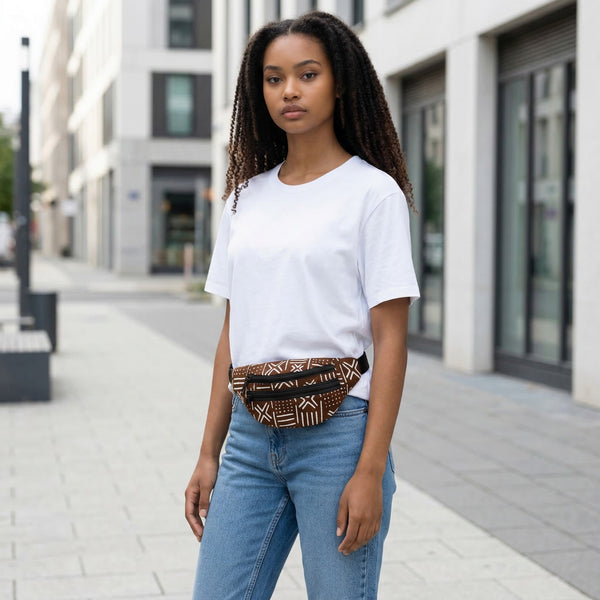 Afrikaanse print heuptasje / Fanny pack - Bruine X Bogolan - Festival tasje