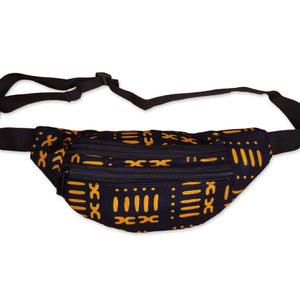 Afrikaanse print heuptasje / Fanny pack - Zwart / gele bogolan - Festival tasje met verstelbare band