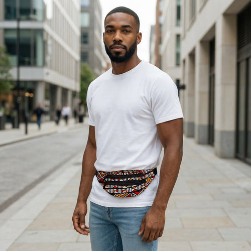 Afrikaanse print heuptasje / Fanny pack - Rood / oranje bogolan - Festival tasje met verstelbare band