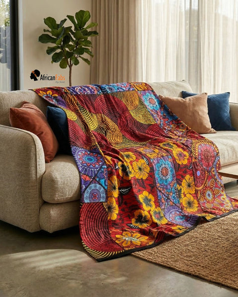 Fat Quarter Afrikaanse Wax Print Stof - Rood Geel FTQ 8736 - Quilt & Patchwork (45 x 57 cm / 18 x 22 inch)