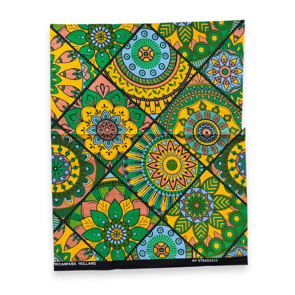 Fat Quarter African Wax Print Fabric - Yellow Green FTQ 8726 - Quilting & Patchwork (45 x 57 cm / 18 x 22 inch)
