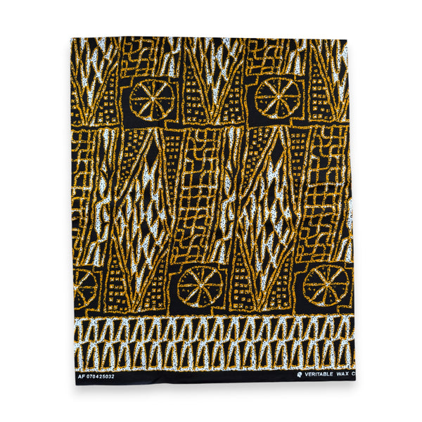 Fat Quarter African Wax Print Fabric - Black Yellow FTQ 8738 - Quilting & Patchwork (45 x 57 cm / 18 x 22 inch)