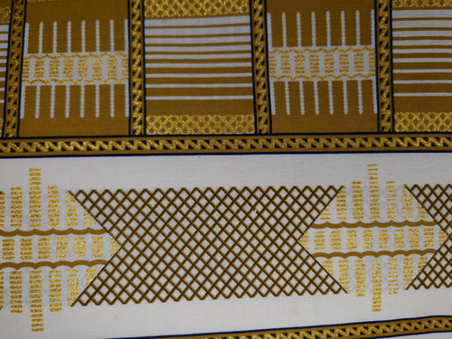 Afrikaanse stof - Exclusief versierd met glittereffecten 100% katoen - GL-4001 Olijfbruin Wit Goud