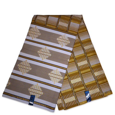 Afrikaanse stof - Exclusief versierd met glittereffecten 100% katoen - GL-4001 Olijfbruin Wit Goud