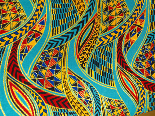 Afrikaanse stof - Exclusief versierd met glittereffecten 100% katoen - GL-4003 Lichtblauw Goud