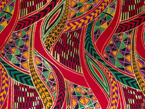 Afrikaanse stof - Exclusief versierd met glittereffecten 100% katoen - GL-4004 Rood Groen