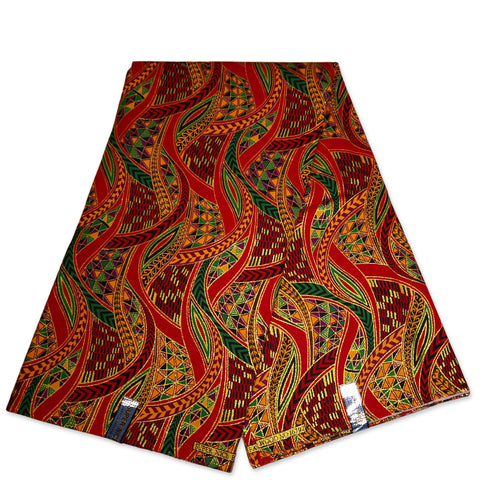 Afrikaanse stof - Exclusief versierd met glittereffecten 100% katoen - GL-4004 Rood Groen