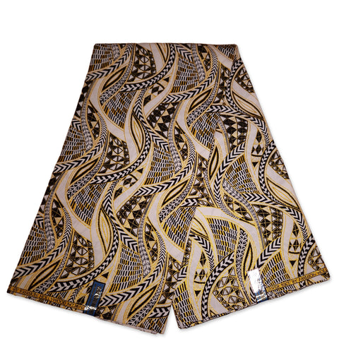 Afrikaanse stof - Exclusief versierd met glittereffecten 100% katoen - GL-4005 Wit Goud