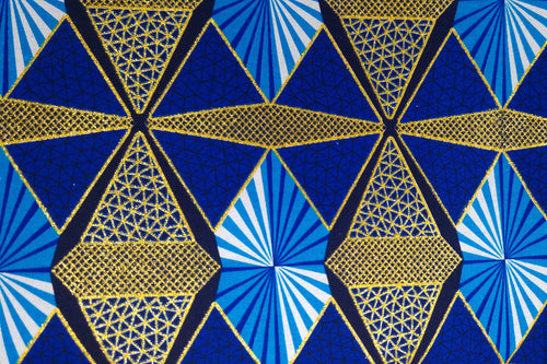 Afrikaanse stof - Exclusief versierd met glittereffecten 100% katoen - GL-4006 Blauw Goud