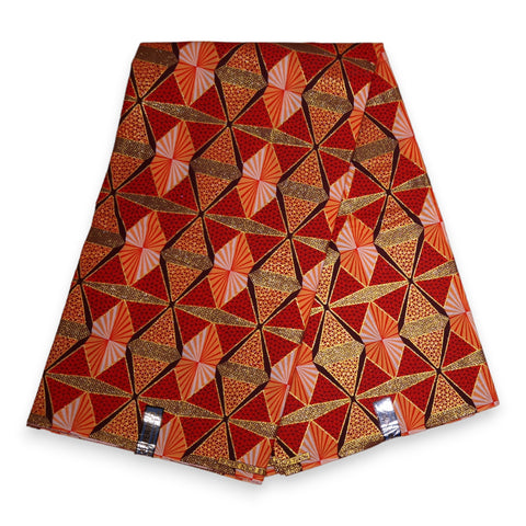 Afrikaanse stof - Exclusief versierd met glittereffecten 100% katoen - GL-4007 Rood Oranje Goud