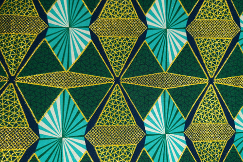 Afrikaanse stof - Exclusief versierd met glittereffecten 100% katoen - GL-4009 Groen Goud