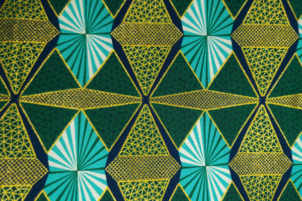 Afrikaanse stof - Exclusief versierd met glittereffecten 100% katoen - GL-4009 Groen Goud