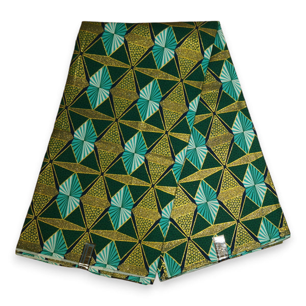 Afrikaanse stof - Exclusief versierd met glittereffecten 100% katoen - GL-4009 Groen Goud