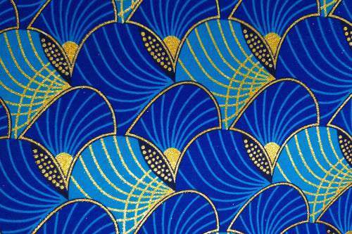 Afrikaanse stof - Exclusief versierd met glittereffecten 100% katoen - GL-4011 Blauw Goud