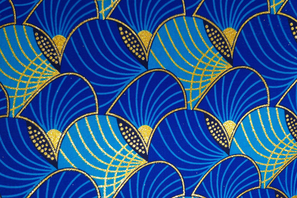 Afrikaanse stof - Exclusief versierd met glittereffecten 100% katoen - GL-4011 Blauw Goud