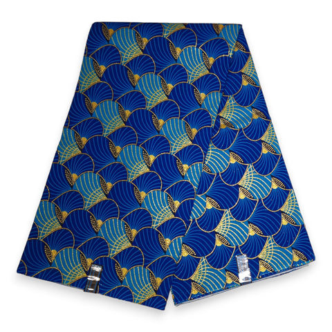 Afrikaanse stof - Exclusief versierd met glittereffecten 100% katoen - GL-4011 Blauw Goud