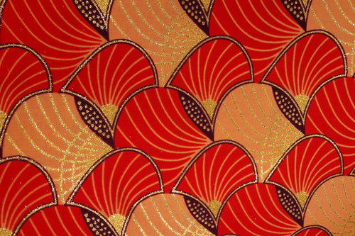 Afrikaanse stof - Exclusief versierd met glittereffecten 100% katoen - GL-4012 Rood Oranje Goud