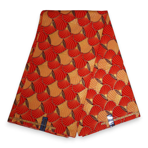 Afrikaanse stof - Exclusief versierd met glittereffecten 100% katoen - GL-4012 Rood Oranje Goud