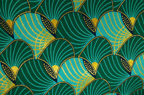 Afrikaanse stof - Exclusief versierd met glittereffecten 100% katoen - GL-4014 Groen Goud