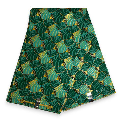 Afrikaanse stof - Exclusief versierd met glittereffecten 100% katoen - GL-4014 Groen Goud