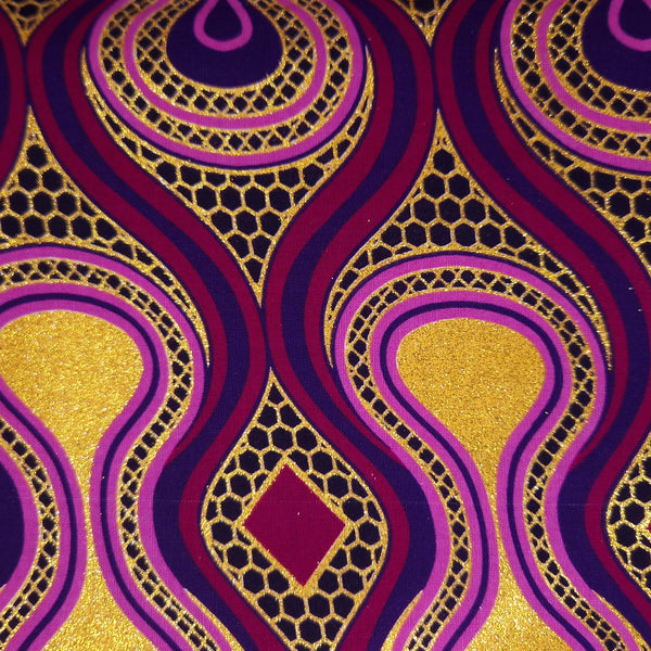 Afrikaanse stof - Exclusief versierd met glittereffecten 100% katoen - GL-4018 Roze Goud