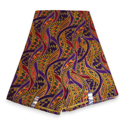Afrikaanse stof - Exclusief versierd met glittereffecten 100% katoen - GL-4019 Paars Goud