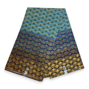 Afrikaanse stof - Exclusief versierd met glittereffecten 100% katoen - GL-4024 Blauw Goud
