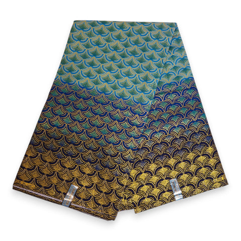 Afrikaanse stof - Exclusief versierd met glittereffecten 100% katoen - GL-4024 Blauw Goud
