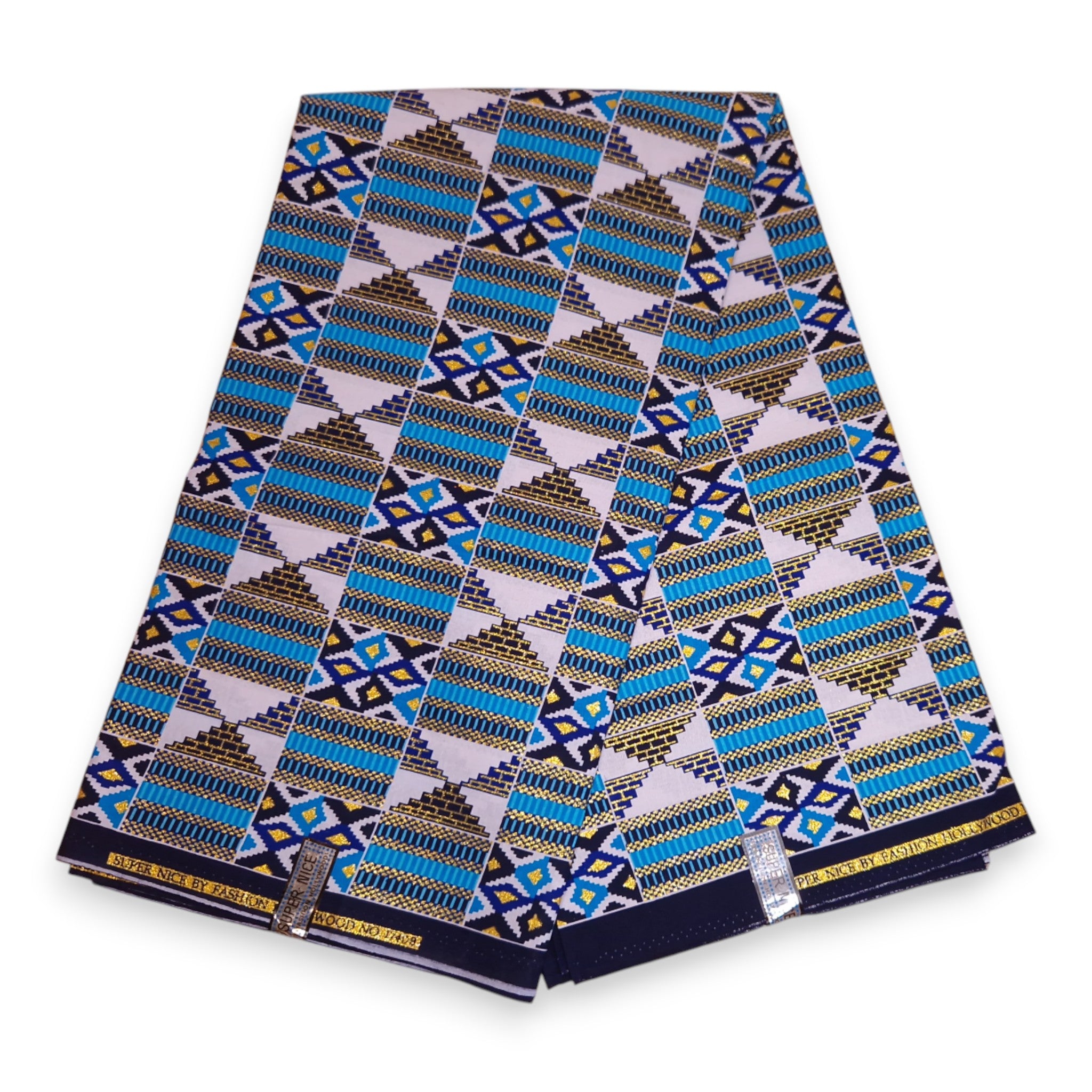 Afrikaanse stof - Exclusief versierd met glittereffecten 100% katoen - GL-4026 Blauw Goud Kente