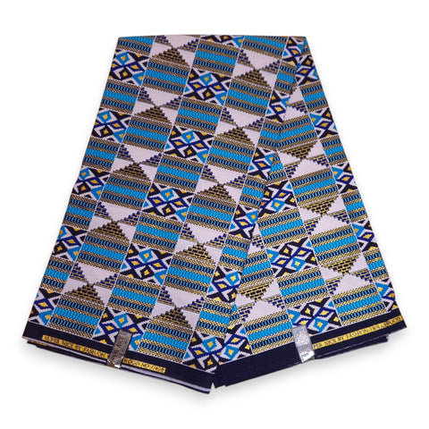 Afrikaanse stof - Exclusief versierd met glittereffecten 100% katoen - GL-4026 Blauw Goud Kente