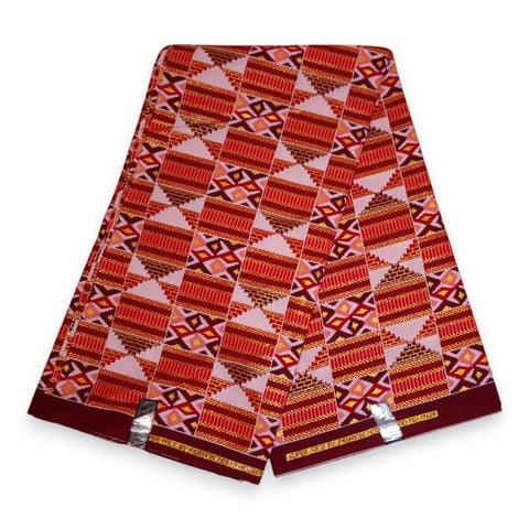 Afrikaanse stof - Exclusief versierd met glittereffecten 100% katoen - GL-4027 Rood Goud Kente