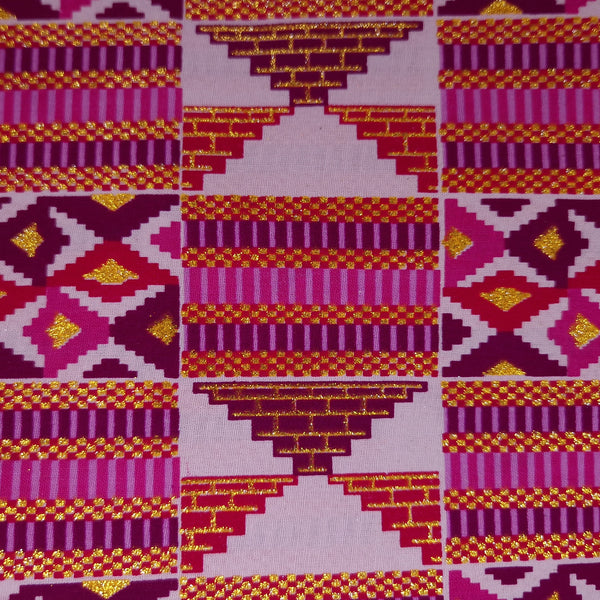 Afrikaanse stof - Exclusief versierd met glittereffecten 100% katoen - GL-4028 Roze Goud Kente