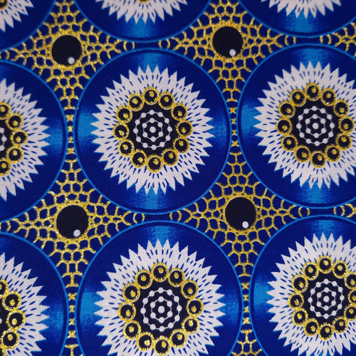 Afrikaanse stof - Exclusief versierd met glittereffecten 100% katoen - GL-4031 Blauw Goud