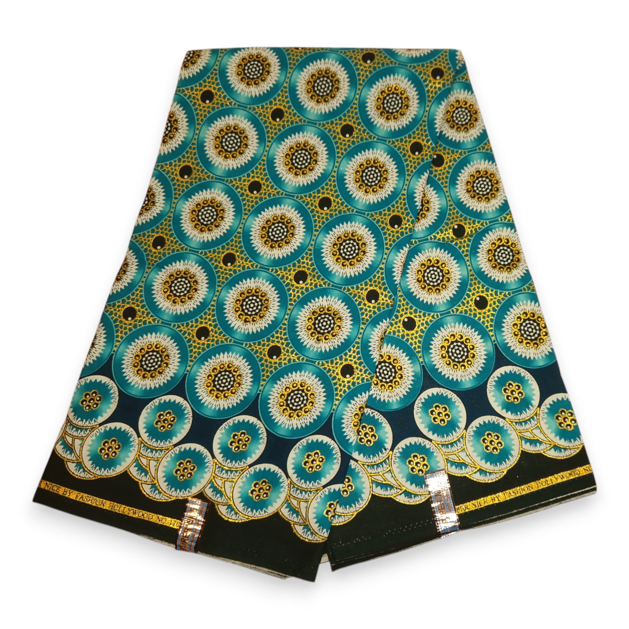 Afrikaanse stof - Exclusief versierd met glittereffecten 100% katoen - GL-4032 Turquoise Goud