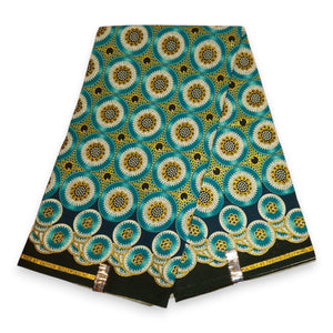 Afrikaanse stof - Exclusief versierd met glittereffecten 100% katoen - GL-4032 Turquoise Goud