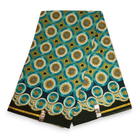 Afrikaanse stof - Exclusief versierd met glittereffecten 100% katoen - GL-4032 Turquoise Goud