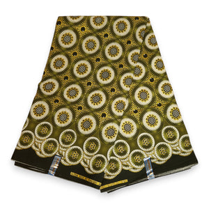 Afrikaanse stof - Exclusief versierd met glittereffecten 100% katoen - GL-4034 Olijfgroen Goud
