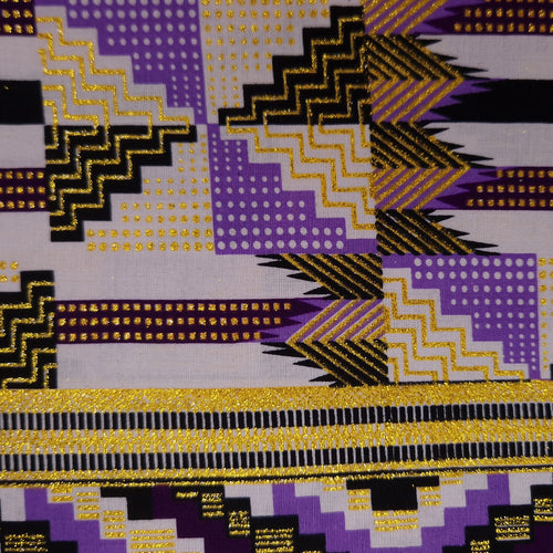 Afrikaanse stof - Exclusief versierd met glittereffecten 100% katoen - GL-4047 Paars Goud Kente